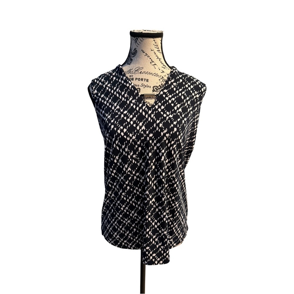 Jones New York Navy/White Geometric Print Sleeveless Top NWT Size S